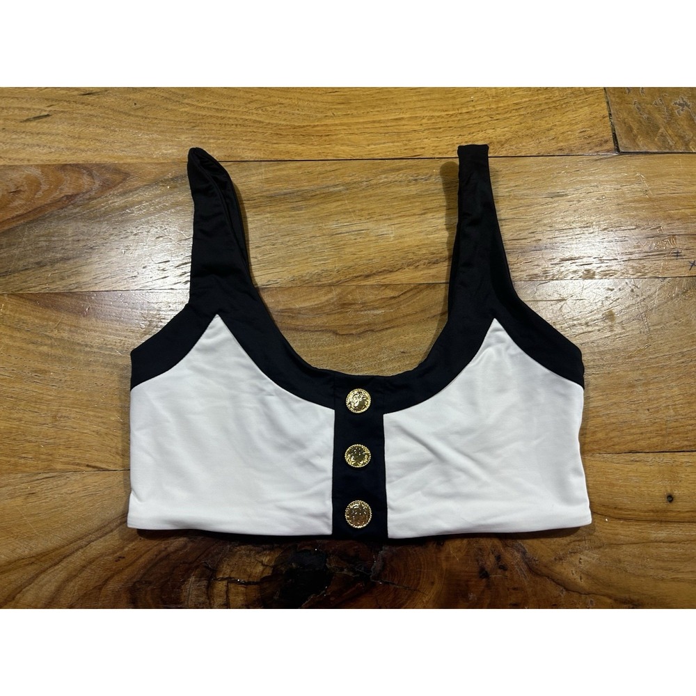 Caroline Constas Mer Sailor Bikini Top Black White Nautical Sz Small